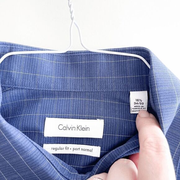 Calvin Klein Men Dress Shirt Regular Fit Shirt Button Long Sleeve Blue Size 16.5 - Picture 3 of 6